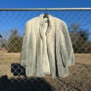 Gray, White, Silver-ish Chevron Style Fur Coat
